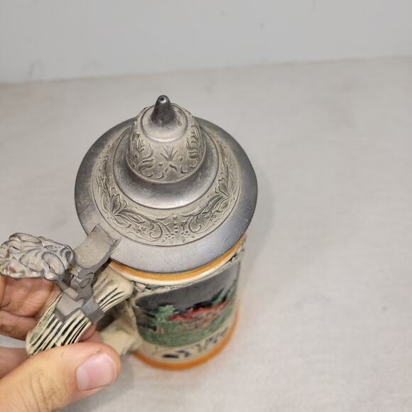 Vintage Pewter Beer Stein Lid West Germany Werner Corzelius Party Drinking Fun - Picture 13 of 16